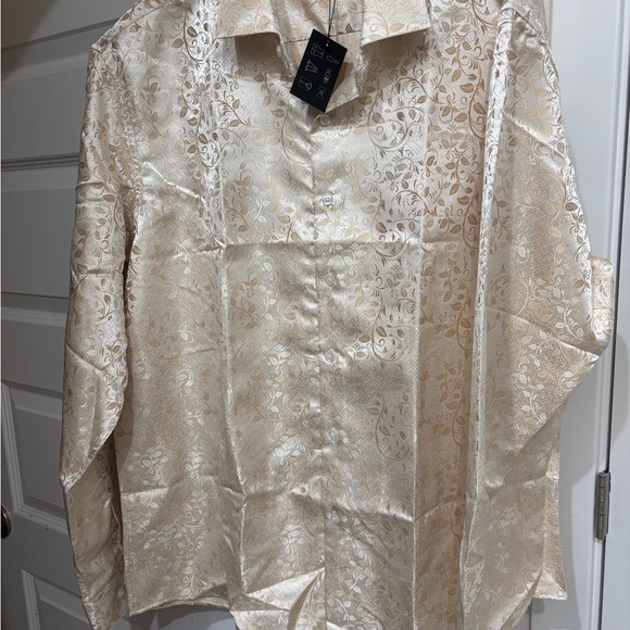 Barry Wang Other - Men's Cream Floral Jacquard Dress Shirt